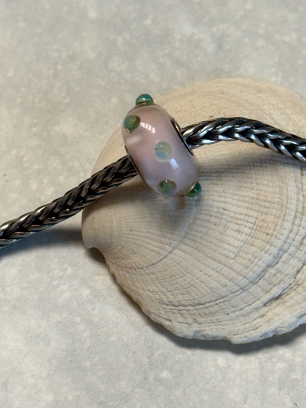 Rare Trollbeads Pink & Green Murano Glass Bead Retired 2008